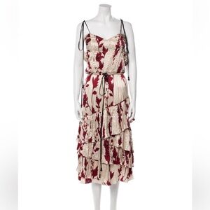 Johanna Ortiz Red and Cream Floral Midi Dress